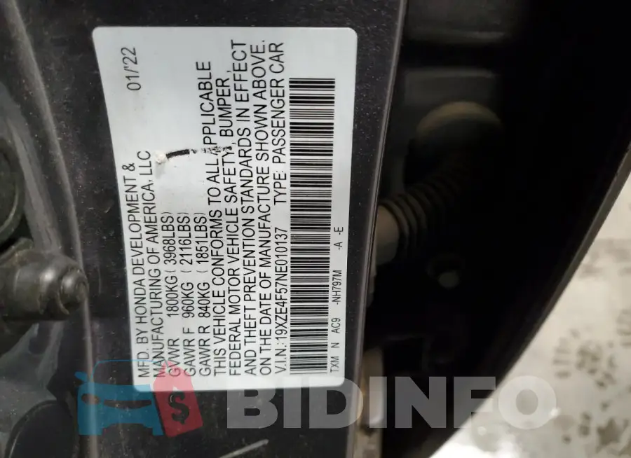 19XZE4F57NE010137 Photo# 13