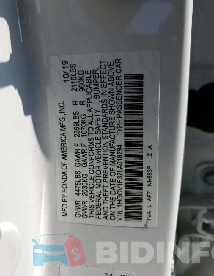 1HGCV1F32LA018294 Photo# 12