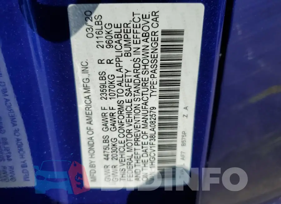 1HGCV1F38LA082579 Photo# 13