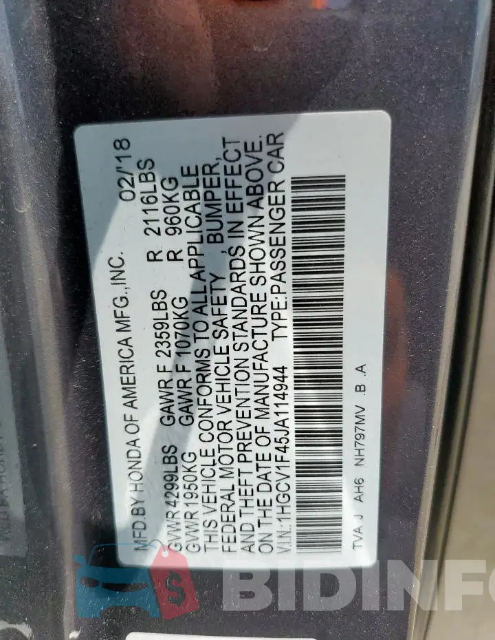 1HGCV1F45JA114944 Photo# 13