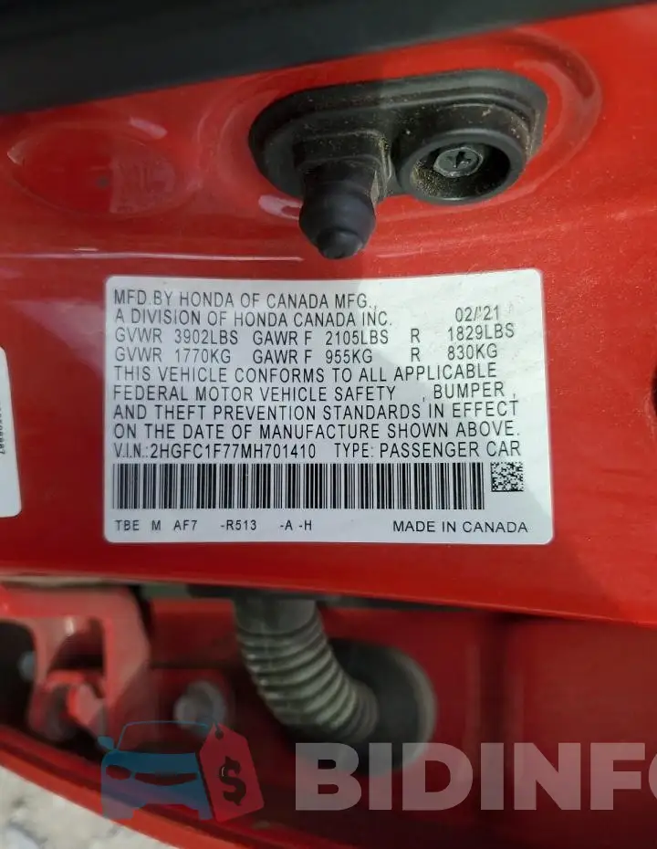 2HGFC1F77MH701410 Photo# 12