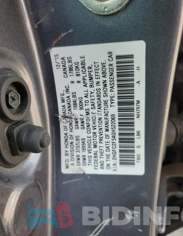2HGFC2F54GH522069 Photo# 12