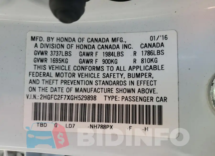 2HGFC2F7XGH529898 Photo# 13