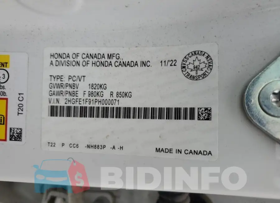 2HGFE1F91PH000071 Photo# 13