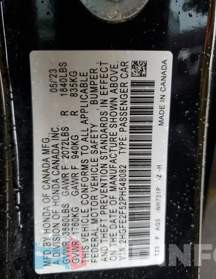 2HGFE2F52PH548082 Photo# 12