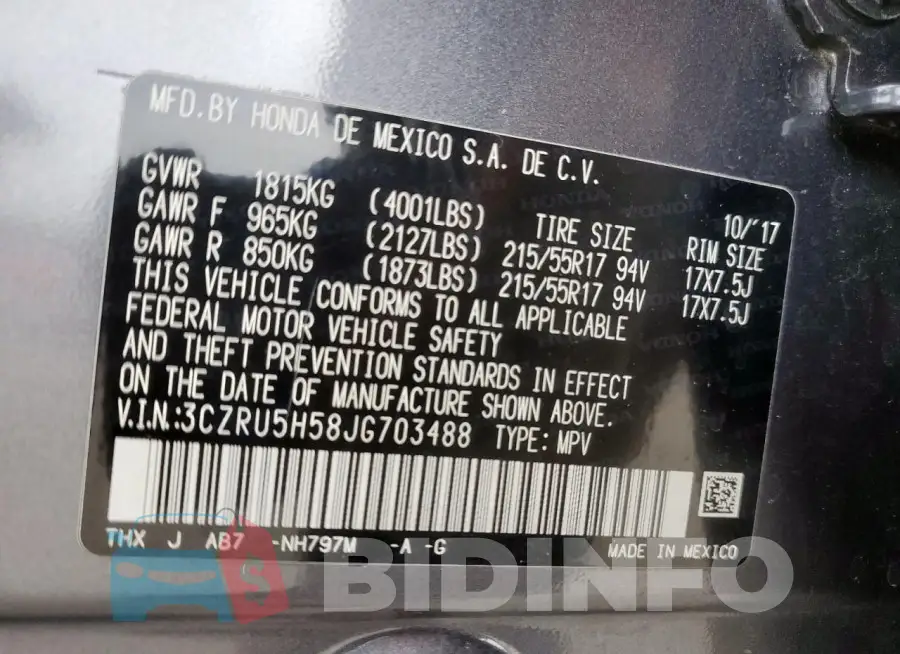 3CZRU5H58JG703488 Photo# 13