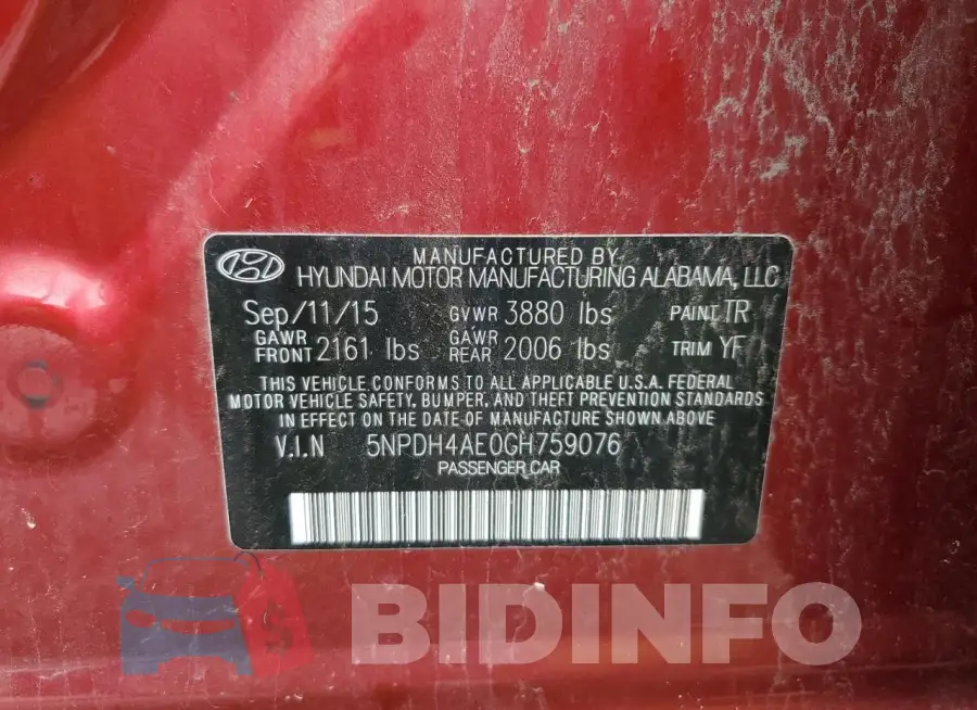 5NPDH4AE0GH759076 Photo# 12