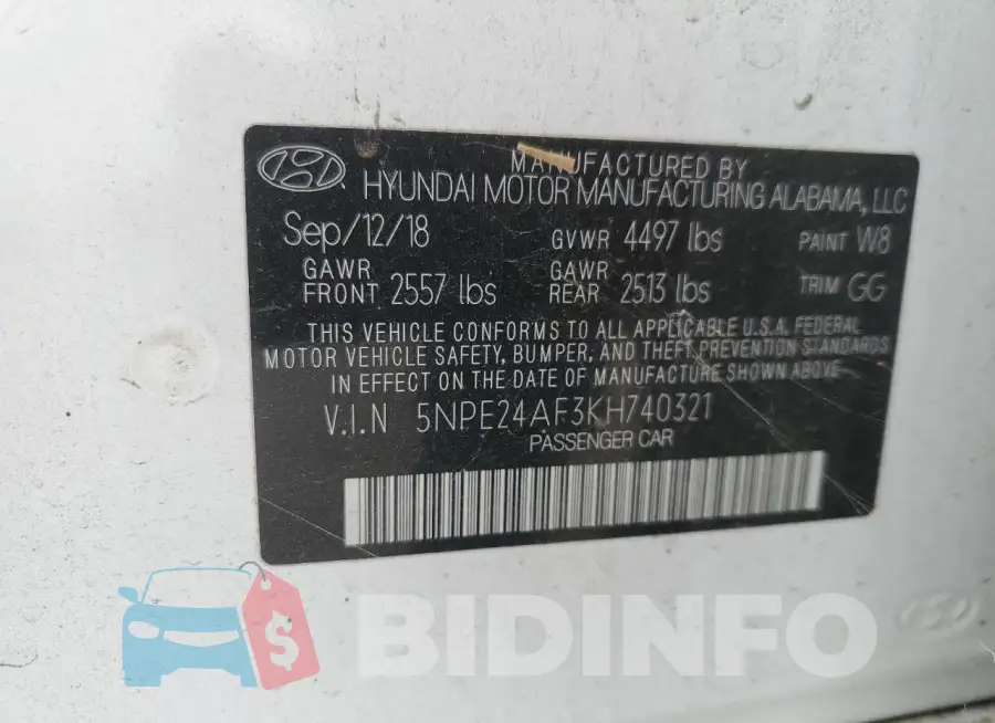 5NPE24AF3KH740321 Photo# 12