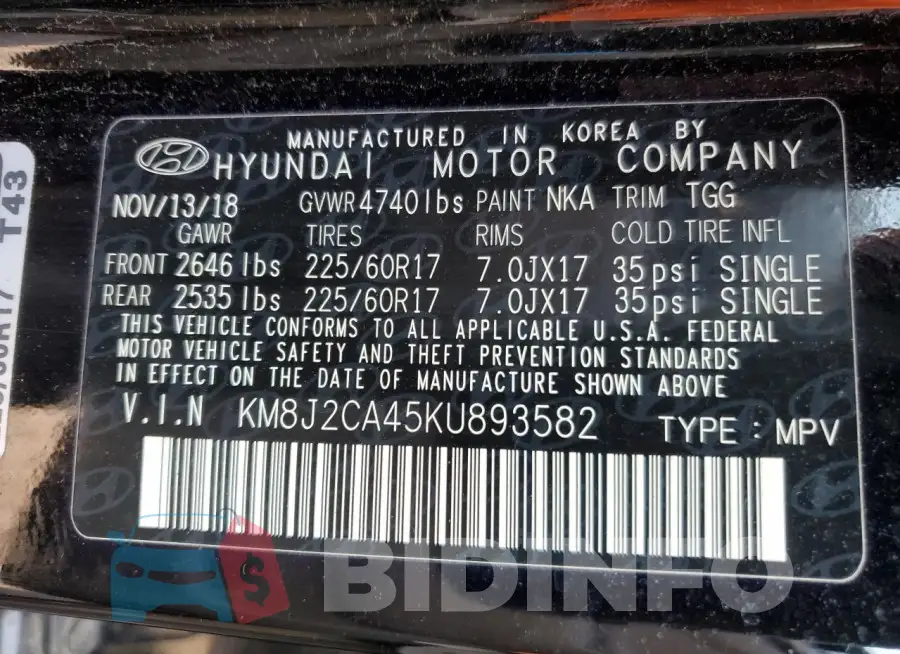 KM8J2CA45KU893582 Photo# 13