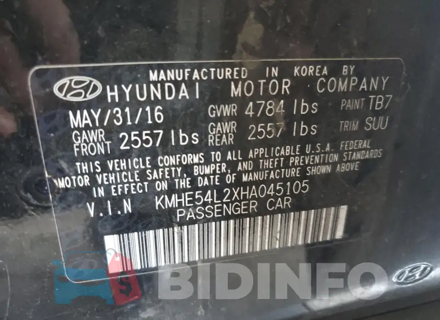 KMHE54L2XHA045105 Photo# 12