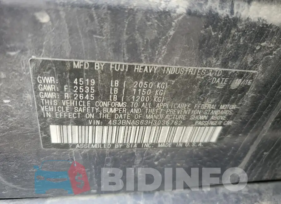 4S3BNAS63H3036762 Photo# 12