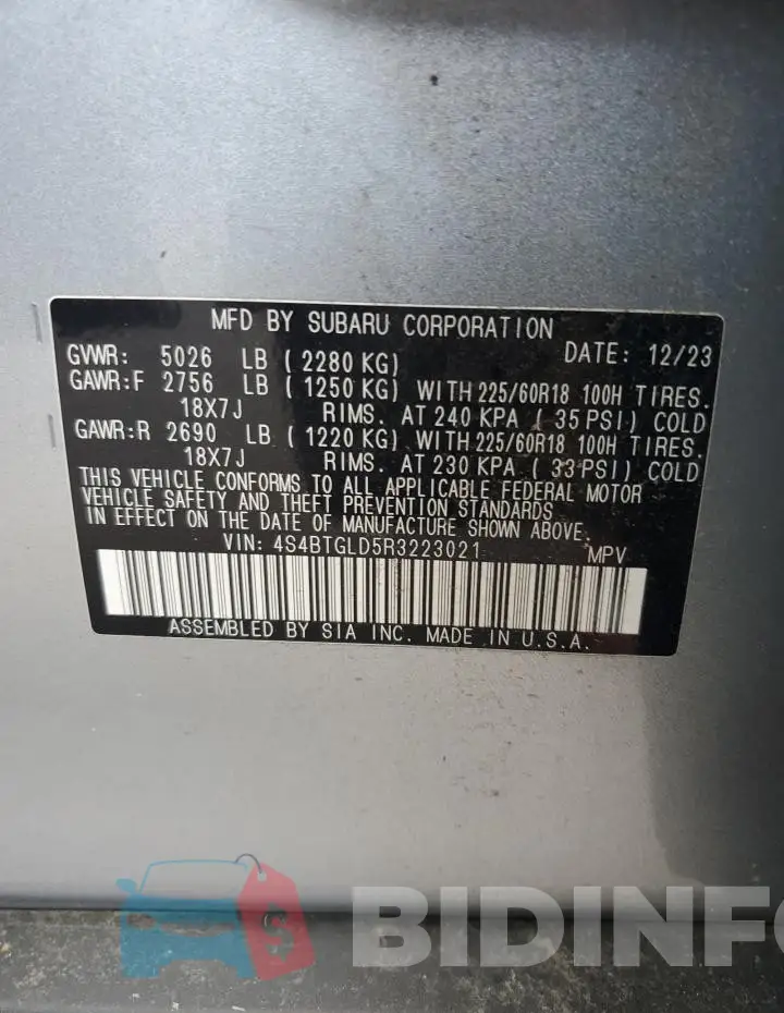 4S4BTGLD5R3223021 Photo# 12