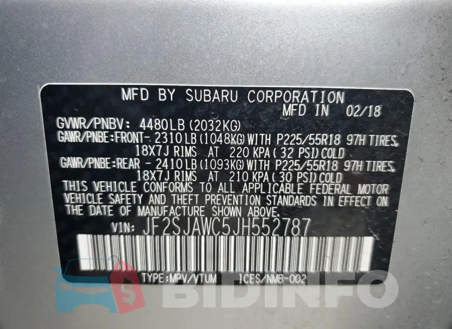 JF2SJAWC5JH552787 Photo# 12