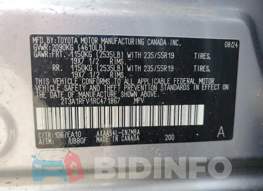 2T3A1RFV1RC471867 Photo# 14