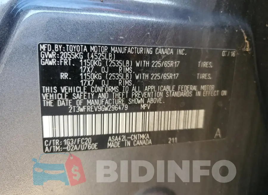 2T3WFREV9GW296479 Photo# 13