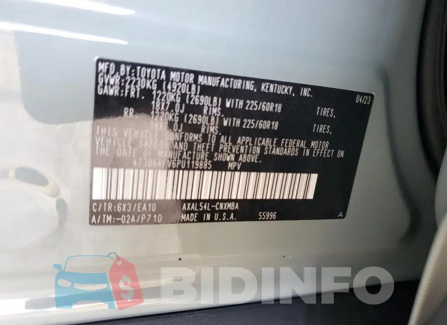 4T3B6RFV6PU119885 Photo# 12