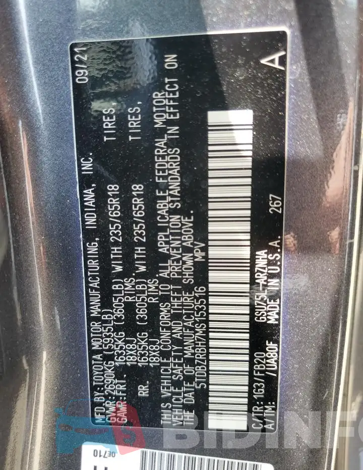 5TDBZRBH7MS153516 Photo# 13