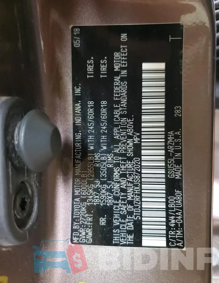 5TDJZRFHXJS872020 Photo# 13
