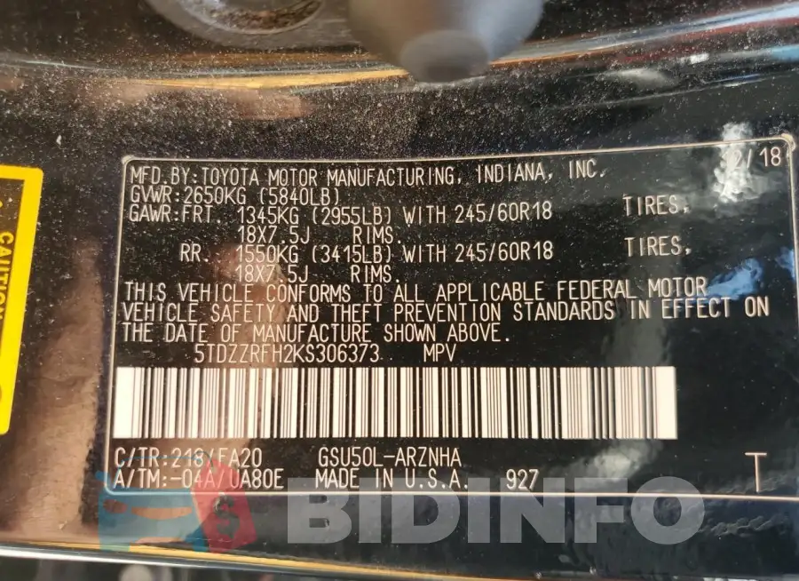 5TDZZRFH2KS306373 Photo# 13
