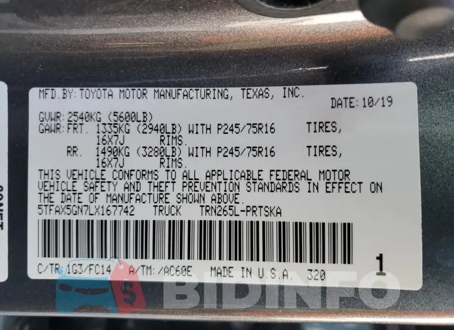 5TFAX5GN7LX167742 Photo# 12