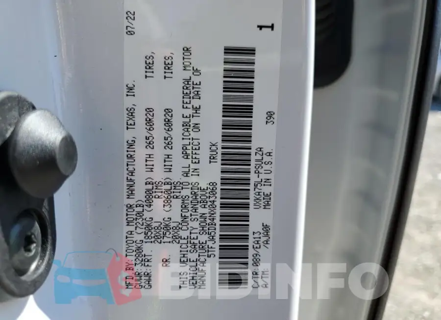 5TFJA5DB4NX043068 Photo# 12