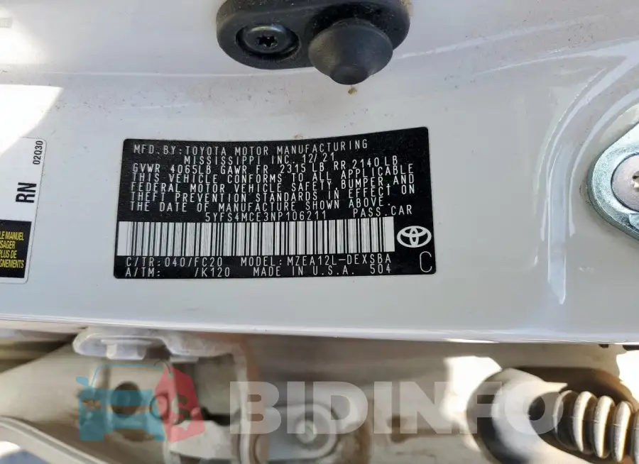5YFS4MCE3NP106211 Photo# 13