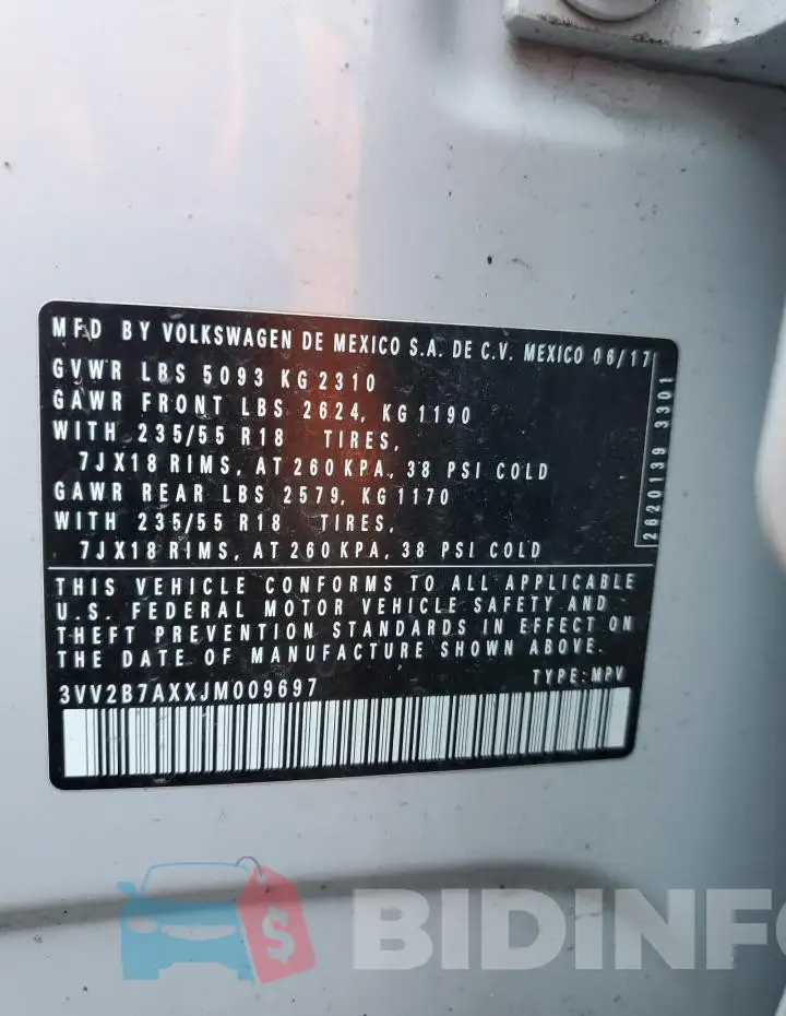 3VV2B7AXXJM009697 Photo# 13
