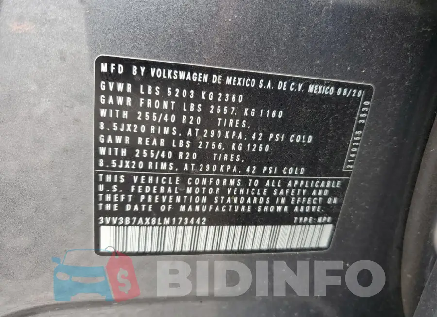 3VV3B7AX8LM173442 Photo# 13