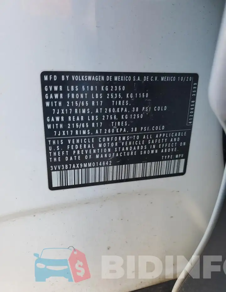 3VV3B7AX9MM014642 Photo# 14