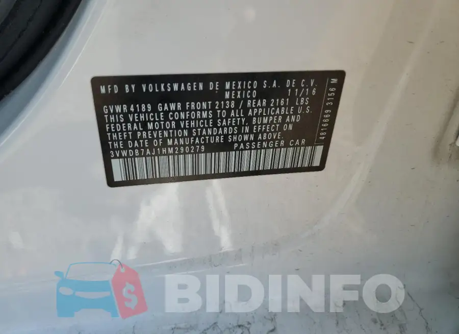 3VWDB7AJ1HM290279 Photo# 12