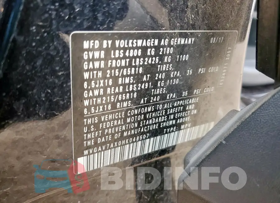 WVGAV7AX0HK048507 Photo# 13