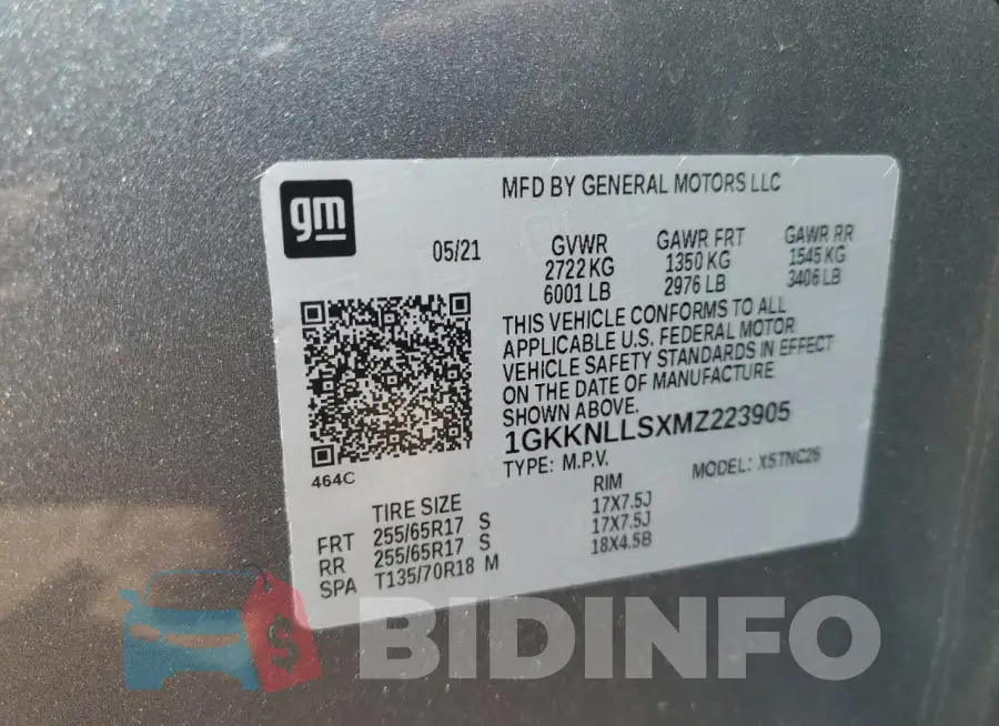 1GKKNLLSXMZ223905 Photo# 13