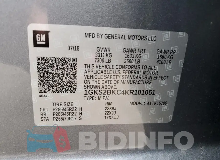 1GKS2BKC4KR101051 Photo# 13