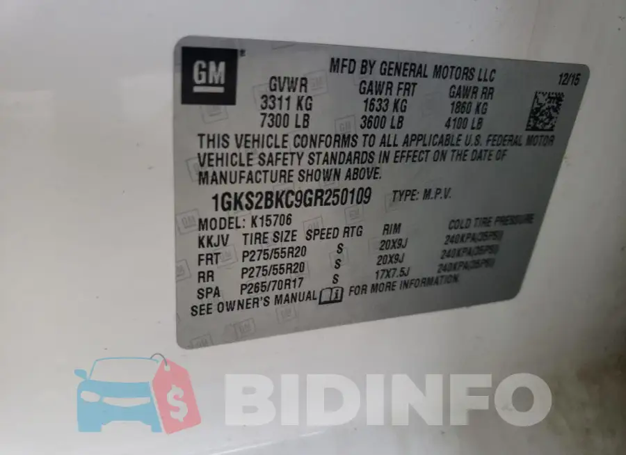 1GKS2BKC9GR250109 Photo# 13