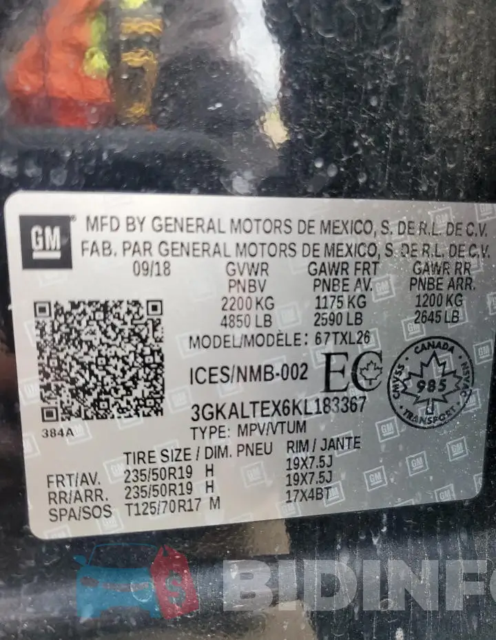 3GKALTEX6KL183367 Photo# 13