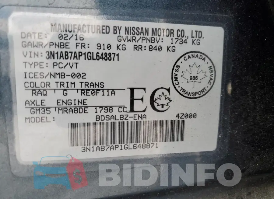 3N1AB7AP1GL648871 Photo# 12