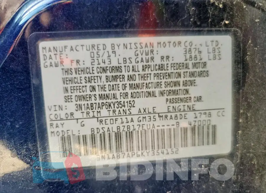 3N1AB7AP6KY354152 Photo# 13