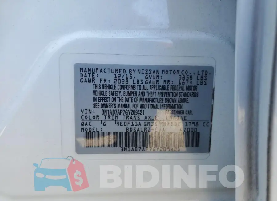 3N1AB7AP7GY209421 Photo# 12