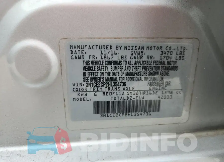 3N1CE2CP2HL354736 Photo# 13