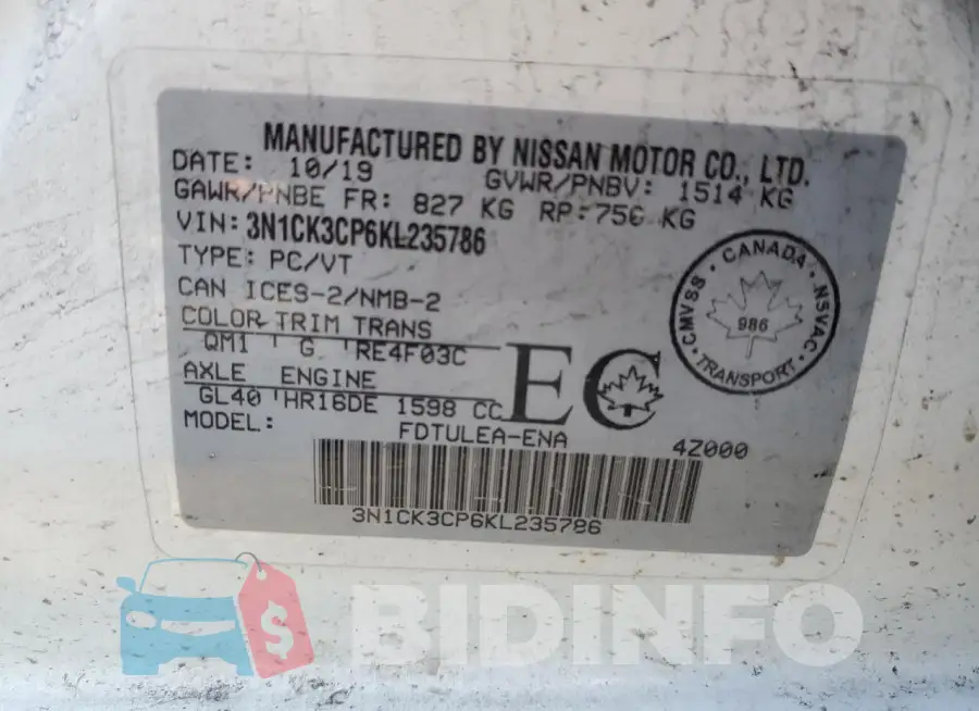 3N1CK3CP6KL235786 Photo# 13