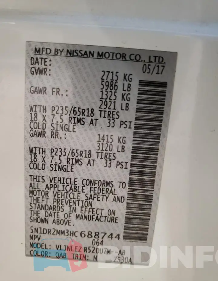5N1DR2MM3HC688744 Photo# 14