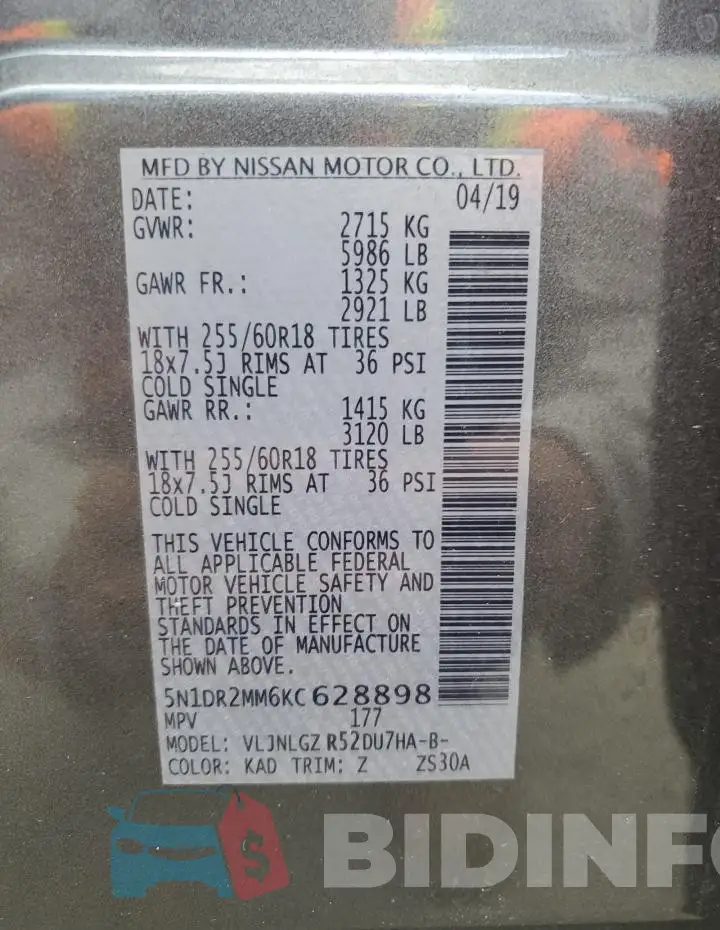 5N1DR2MM6KC628898 Photo# 13