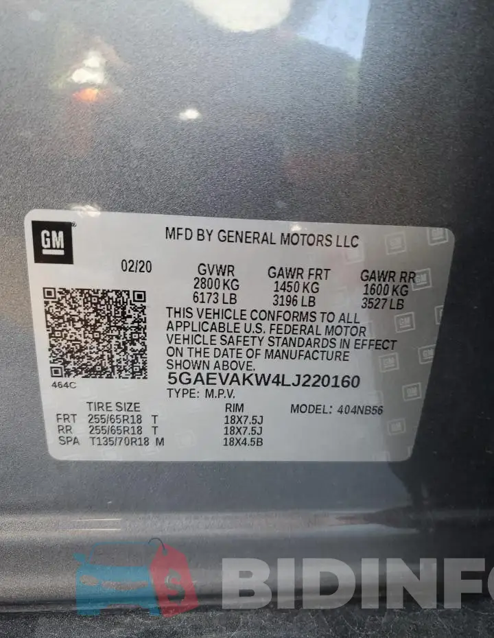 5GAEVAKW4LJ220160 Photo# 13