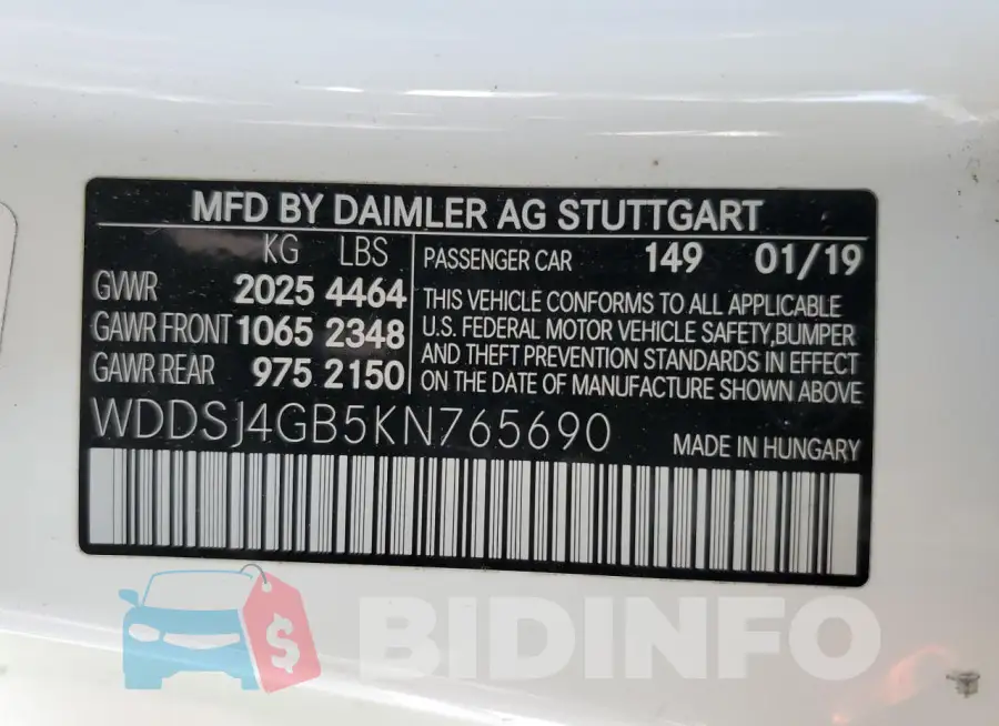 WDDSJ4GB5KN765690 Photo# 13