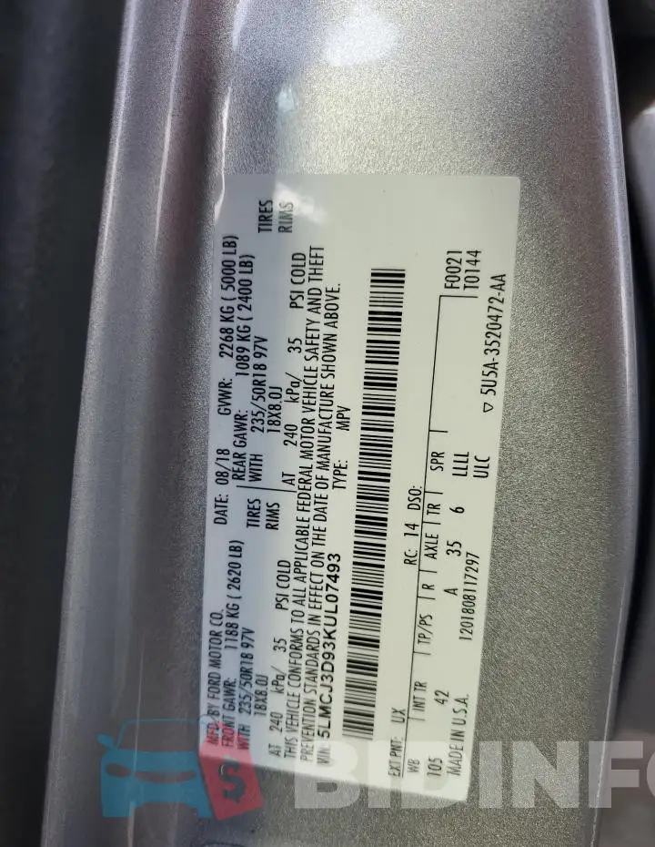 5LMCJ3D93KUL07493 Photo# 13