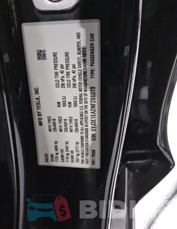 5YJ3E1EA2NF288019 Photo# 12