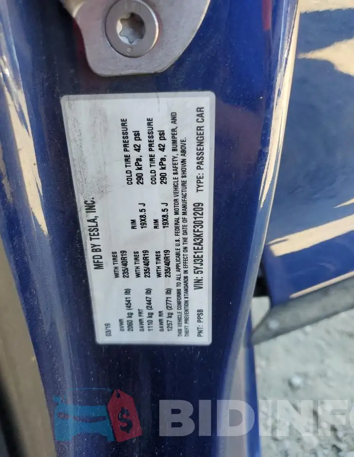 5YJ3E1EA3KF301209 Photo# 12