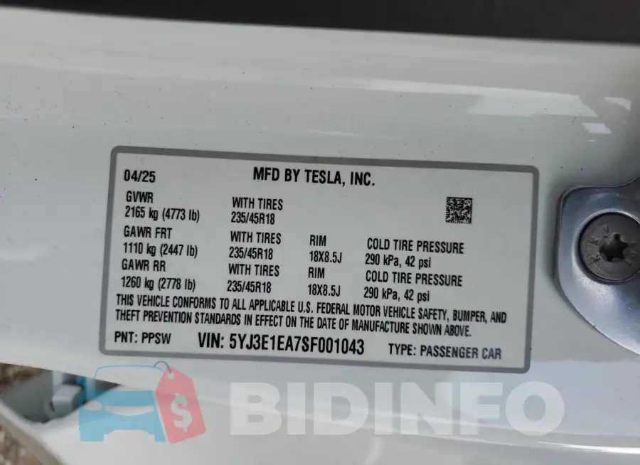 5YJ3E1EA7SF001043 Photo# 12