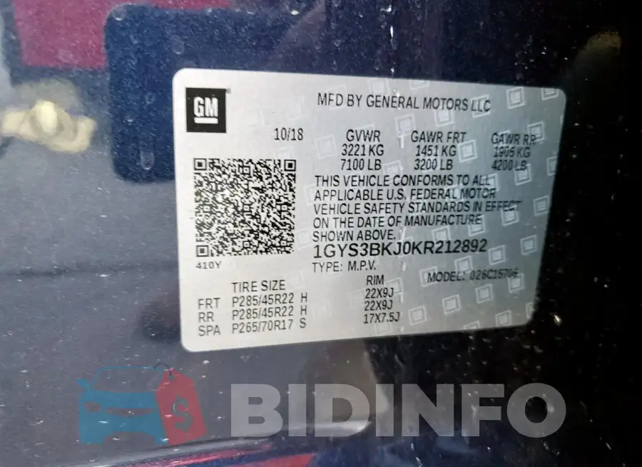 1GYS3BKJ0KR212892 Photo# 14