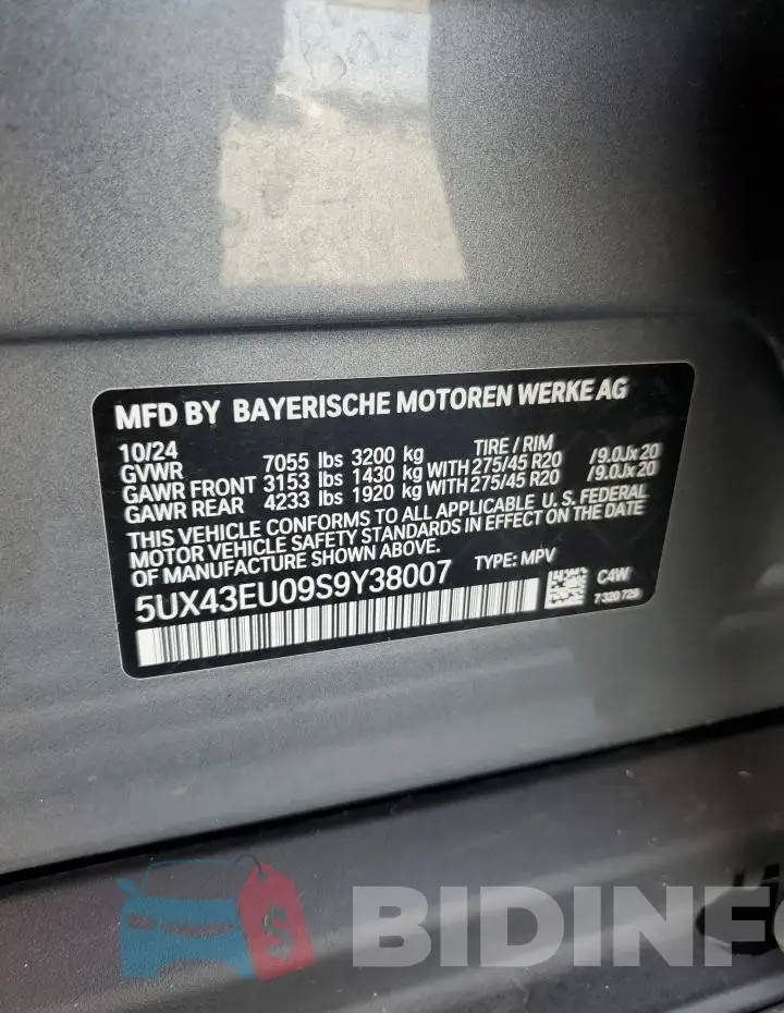 5UX43EU09S9Y38007 Photo# 14